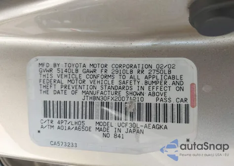 2002 Lexus Ls 430 из США, поврежденный, VIN JTHBN30FX20071210